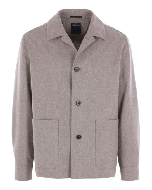 Zegna Gray Button-Fastening Patch-Pocket Jacket for men