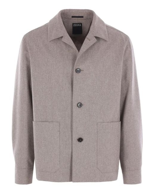 Zegna Gray Button-Fastening Patch-Pocket Jacket for men