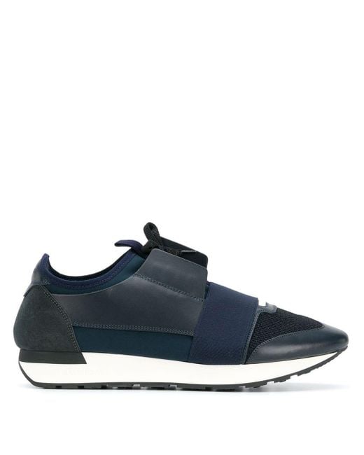 Balenciaga Blue Men's Race Runners Leather, Suede And Mesh Trainers for men