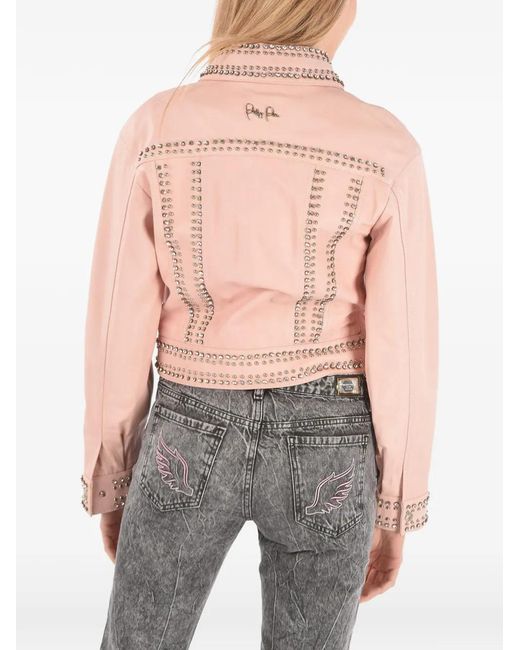 Philipp Plein Blue Crystal-Embellished Leather Jacket
