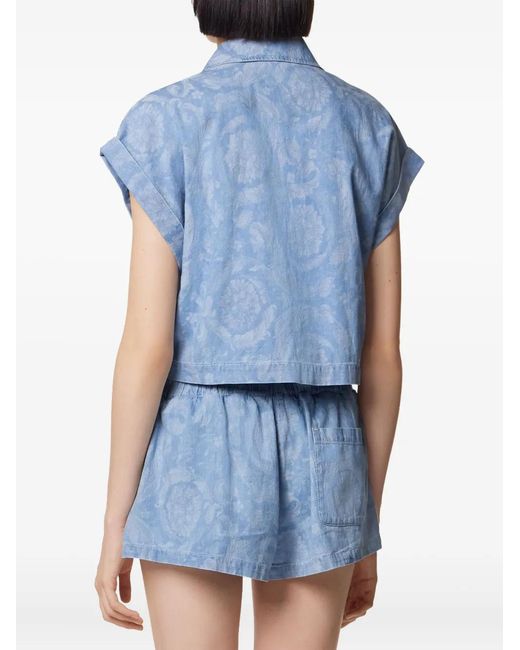 Versace Blue Barocco-Print Shirt