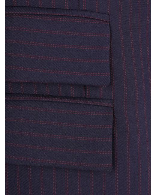 Elisabetta Franchi Blue Pinstripe-Pattern Logo-Button Blazer
