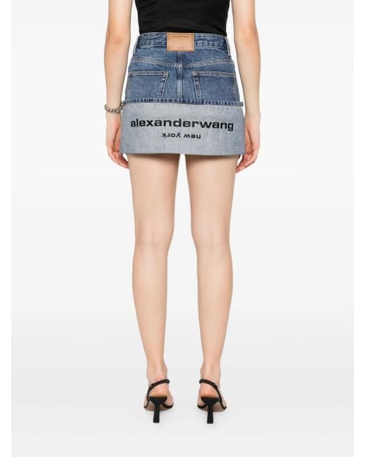 Alexander Wang Blue Light Denim Mini Skirt With Flap