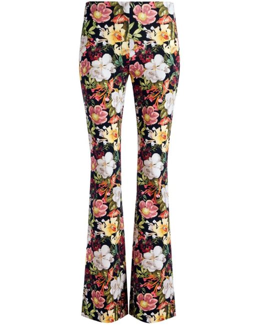 Alice + Olivia Black Brynlee Floral-print Bootcut Trousers