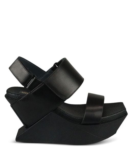 United Nude Black Delta Wedge Leather Sandals