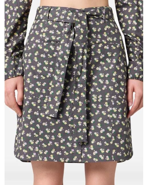 Minifalda Con Estampado Floral Y Cinturón MSGM de color Gray