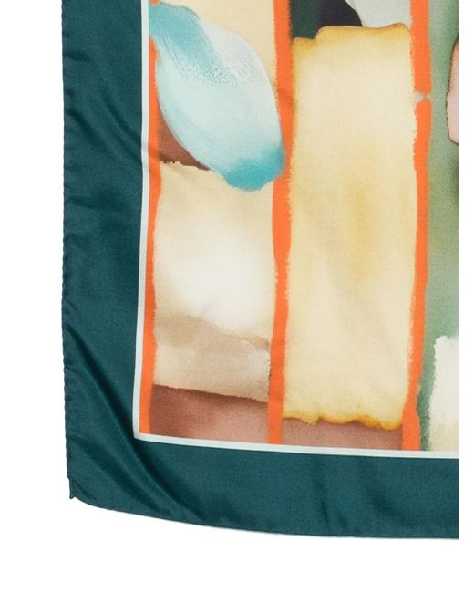 D'Aniello Blue Abstract-Print Silk Scarf