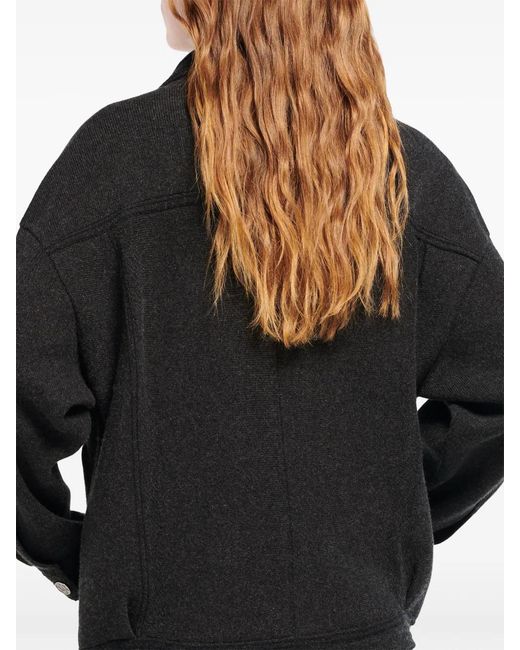 Barrie Black Contrast-Stitching Denim-Effect Jacket