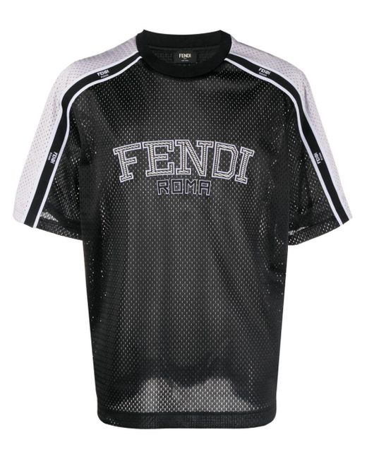 Fendi T-Shirt aus Mesh mit Logo-Stickerei in Black für Herren