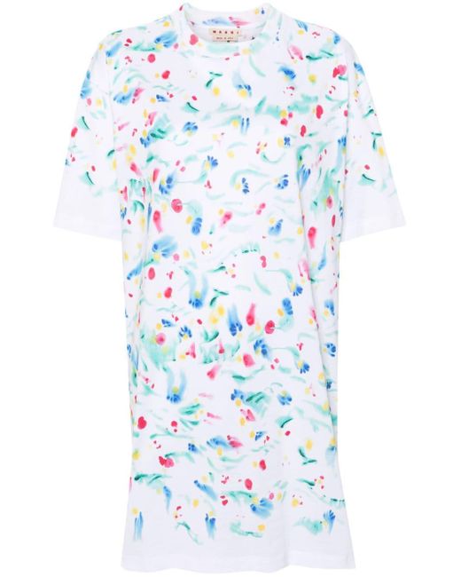 Marni Blue Abstract-print Cotton T-shirt Dress