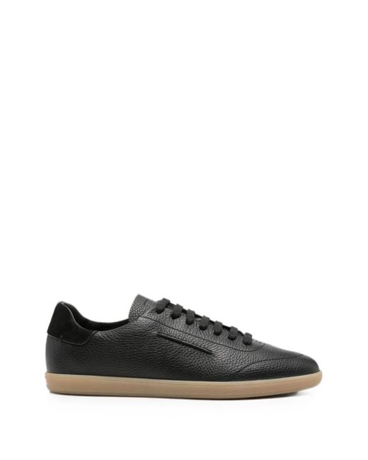 Zegna Black Grained-Leather Sneakers for men