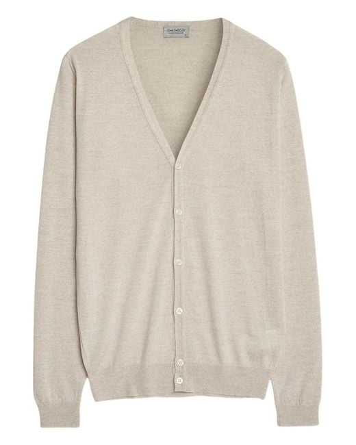 John Smedley White V-Neck Buttoned Cardigan for men
