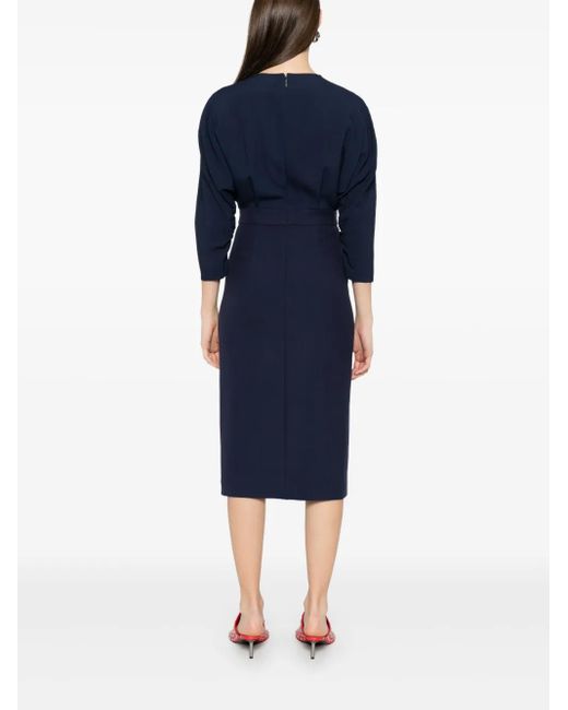 Boss Blue Button-Tab Midi Dress
