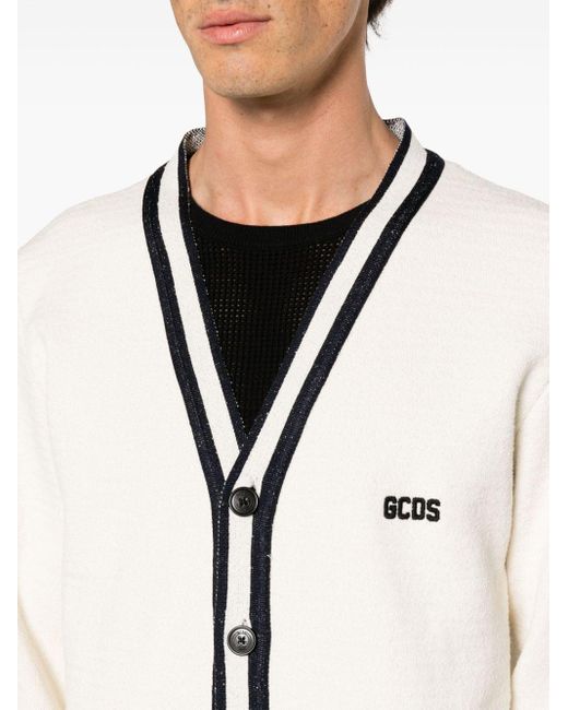 Gcds Natural V-neck Bouclé-knit Cardigan for men