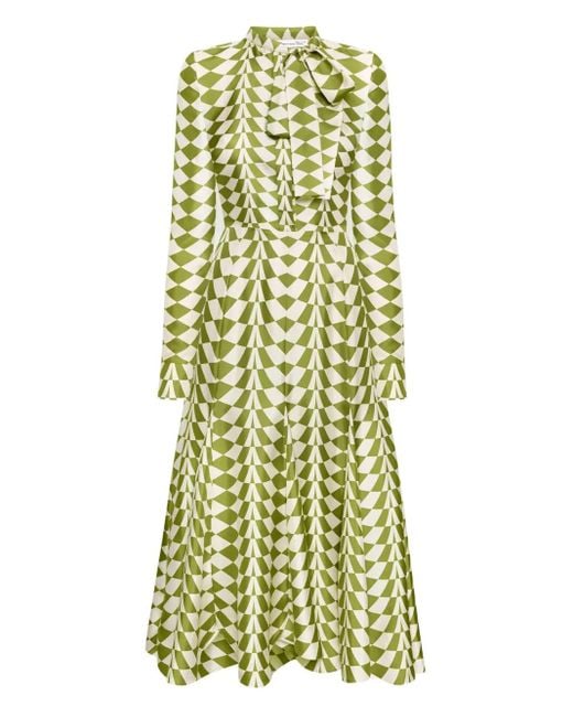 Oscar de la Renta Yellow Geometric-Print Midi Dress