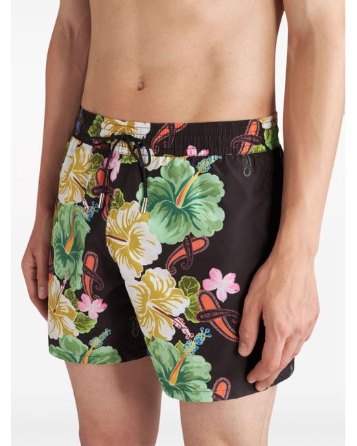 Etro Green Floral-print Swim Shorts for men