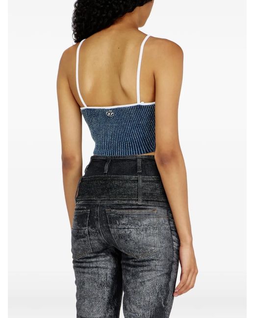 DIESEL Blue Cropped Deep Ribbed Knit Top