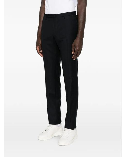 Incotex Blue Flat-Front Wool Trousers for men