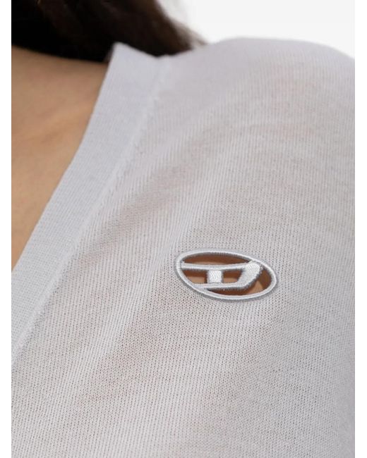 DIESEL White Wool Cardigan With Cut-Out Logo