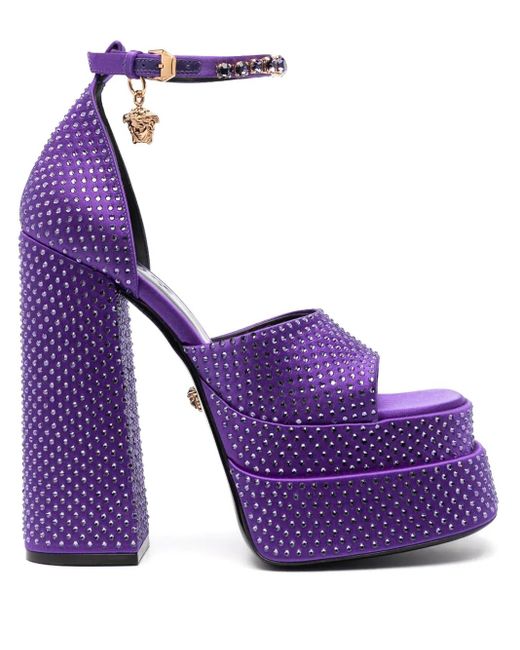 Versace Purple Satin Medusa Aevitas Sandals