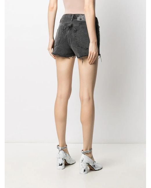 Off-White c/o Virgil Abloh Gray Raw-Edge Logo Denim Shorts