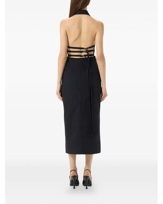 Blumarine Black Plissé Button Midi Dress