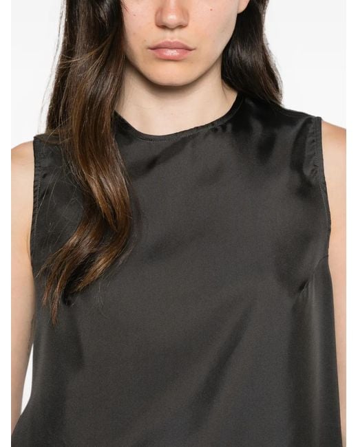 Whyci Black Satin-Finish Sleeveless Top