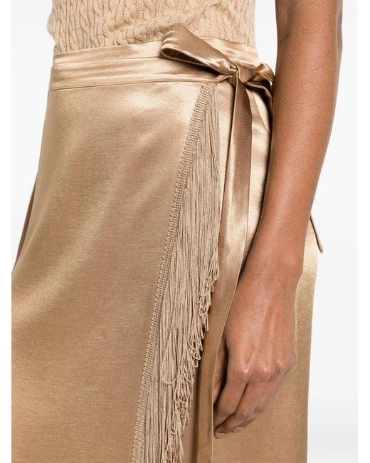 THE NINA STUDIO Natural Fringe-Trimmed Wrap Skirt