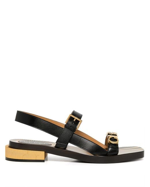 Gucci Leather Logo-plaque Sandals in Black | Lyst