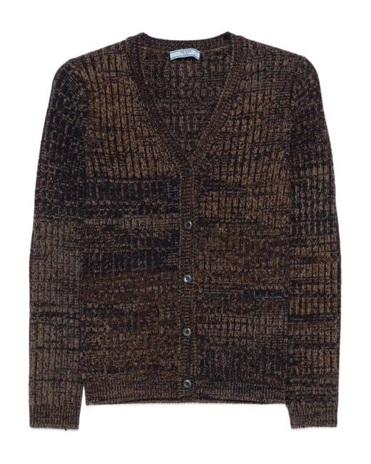 Prada Black Gerippter Cardigan mit V-Ausschnitt