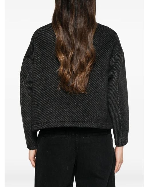 ERMANNO FIRENZE Black Drawstring-Neck Ribbed-Knit Jacket