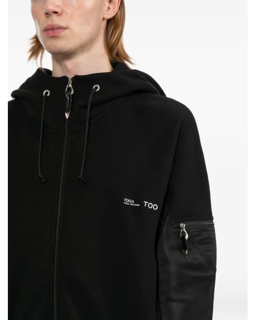 Toga Black Panelled Zip-Up Hoodie for men