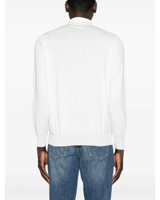 Brunello Cucinelli White Fine-Knit Cotton Polo Shirt for men