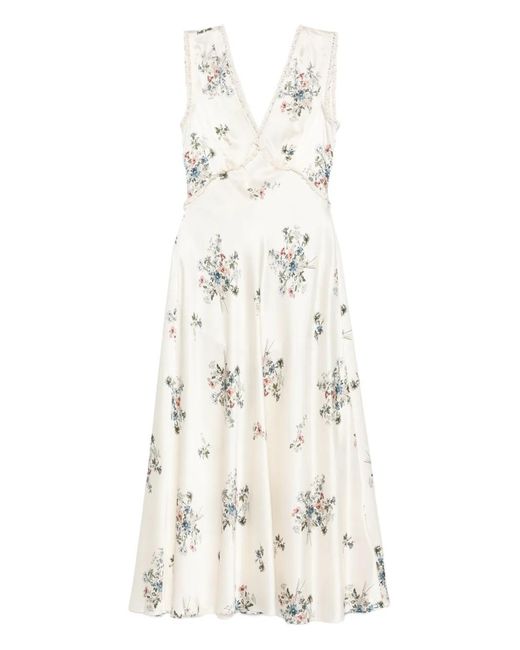 Doen White Tahlia V-Neck Floral-Print Midi Dress