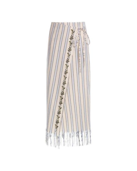 Agua Bendita White Maria Valle Floral-Embroidered Striped Pareo Maxi Skirt