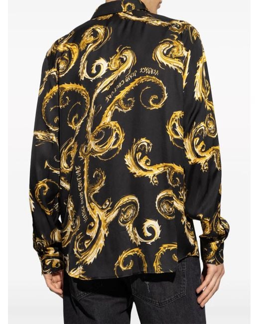 Camicia Con Stampa Watercolor Couture di Versace Jeans Couture in Gray da Uomo