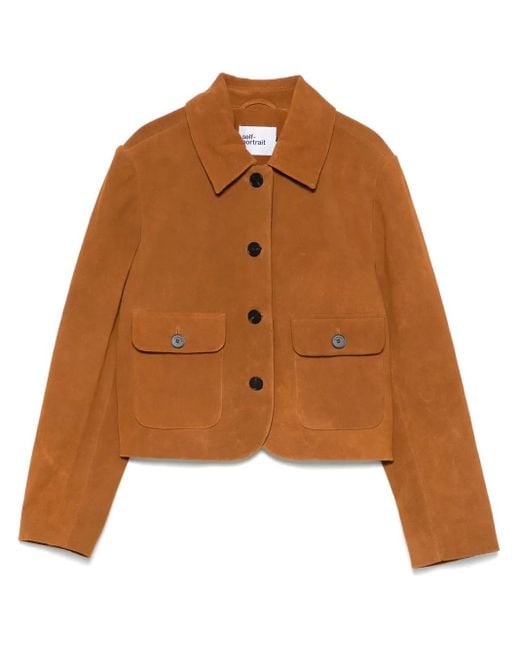 Self-Portrait Brown Suede Jacket