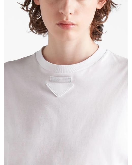 Prada White Triangle-Patch Oversized T-Shirt
