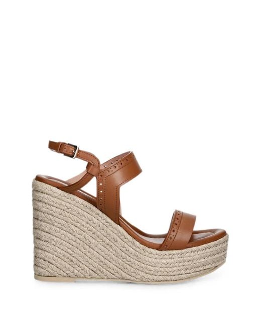 Pollini Brown Brogue-Detail Wedge Sandals