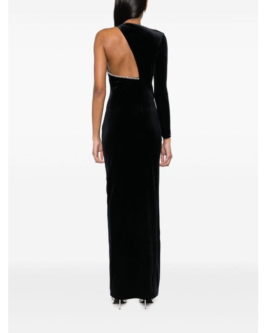 Nissa Black Crystal-embellished One-shoulder Maxi Dress
