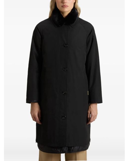 Woolrich Black Faux-Fur Collar Button-Fastening Coat