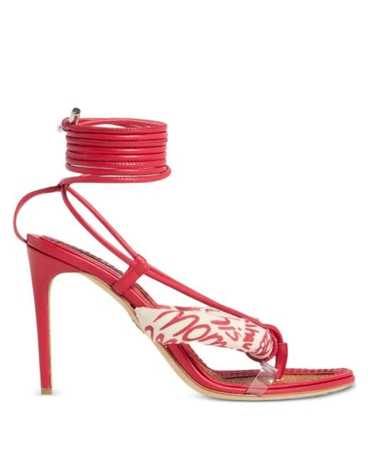 DSquared² Red Rebel Hibiscus Heeled Sandals