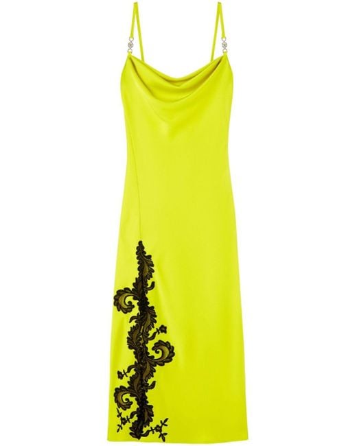 Versace Satijnen Midi-jurk Verfraaid Met Kant in het Yellow