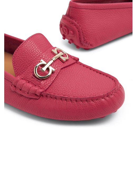 Ferragamo Pink Buckle-detail Leather Loafers