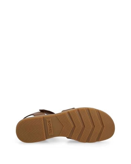 Sorel Brown Ella Iii Leather Flat Sandals