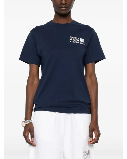 Sporty & Rich Blue Promo Logo-Print Short-Sleeve T-Shirt