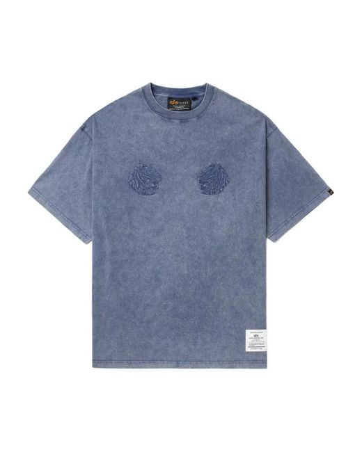Alpha Industries Blue Embroidered-Detail Crew-Neck T-Shirt for men