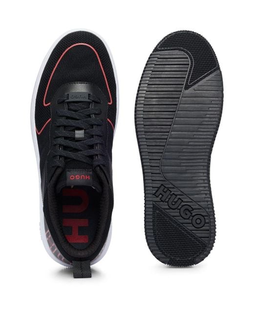 HUGO Black Recycled Leather Lace-up Sneakers for men