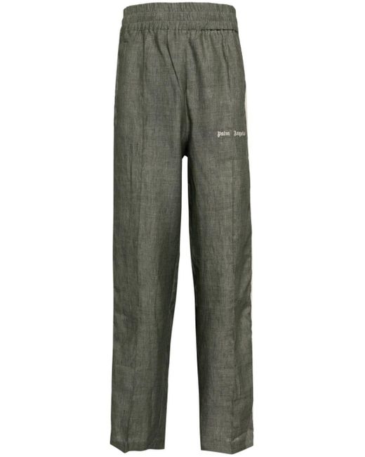 Palm Angels Green Logo-embroidered Linen Track Pants for men
