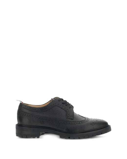 Thom Browne Black Longwing Brogue Pebbled Leather Lace-Up Shoes for men
